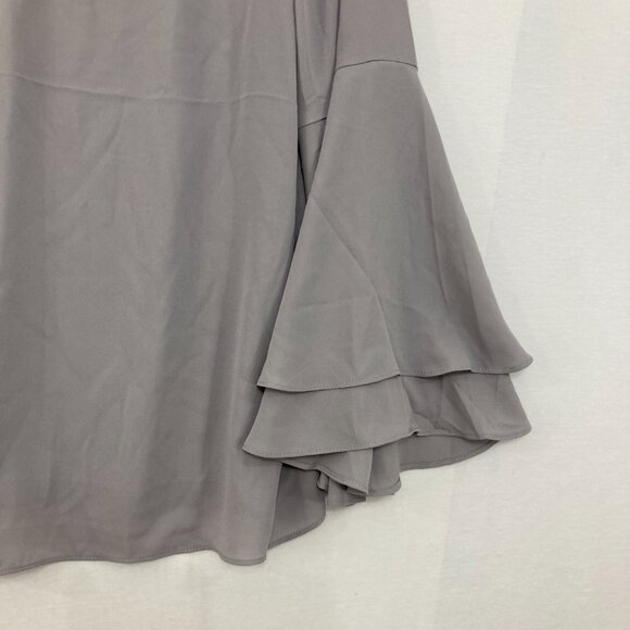New Grace Large Gray V Neck Flare Sleeve Popover Blouse Romantic Elegant - Picture 2 of 8